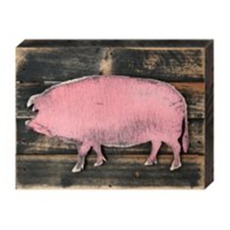 CLEAN CHOICE Vintage Country Style Pink Pig Art on Board Wall Decor CL1785972